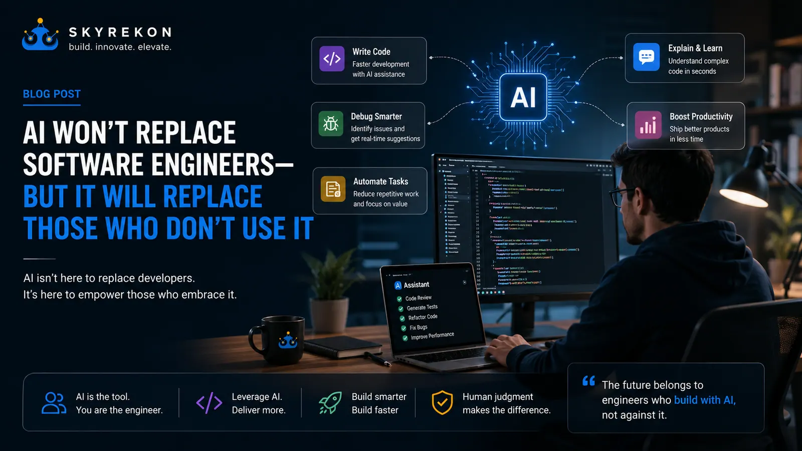 Software engineer working with an AI coding assistant to review, test, and improve code.