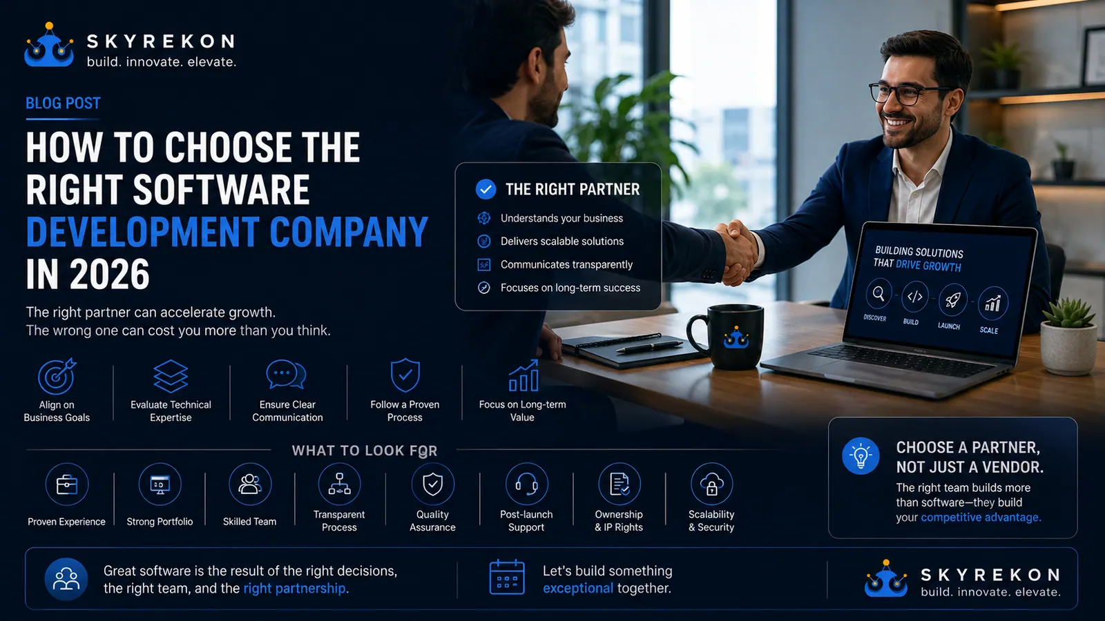 Business leaders meeting to choose the right software development partner.